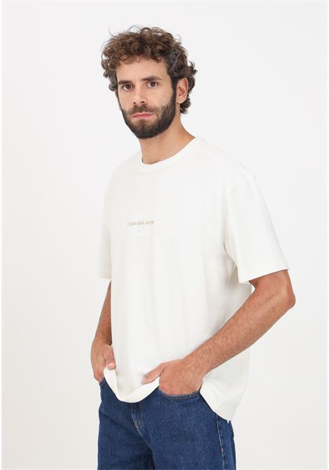 Men's white short-sleeved T-shirt with logo embroidery CALVIN KLEIN JEANS | J30J325645YBIYBI
